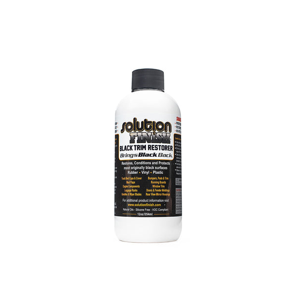 Solution Finish Black Trim Restorer bottle on a white background.