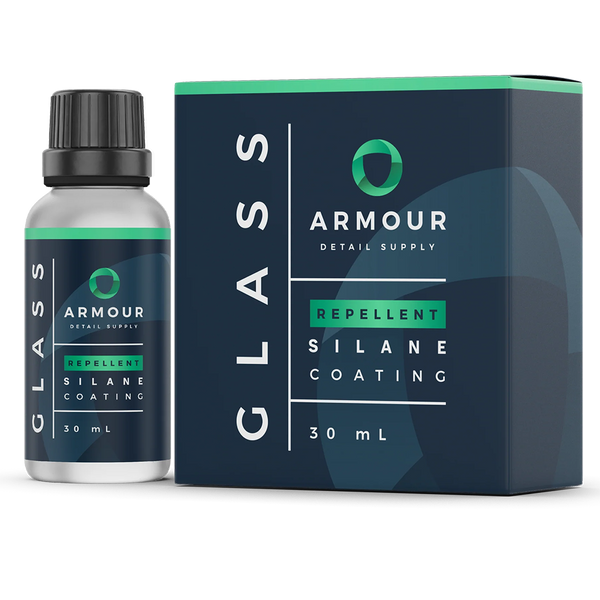 Armour Detail Glass Coating 30ml on a black and grey checkered background.