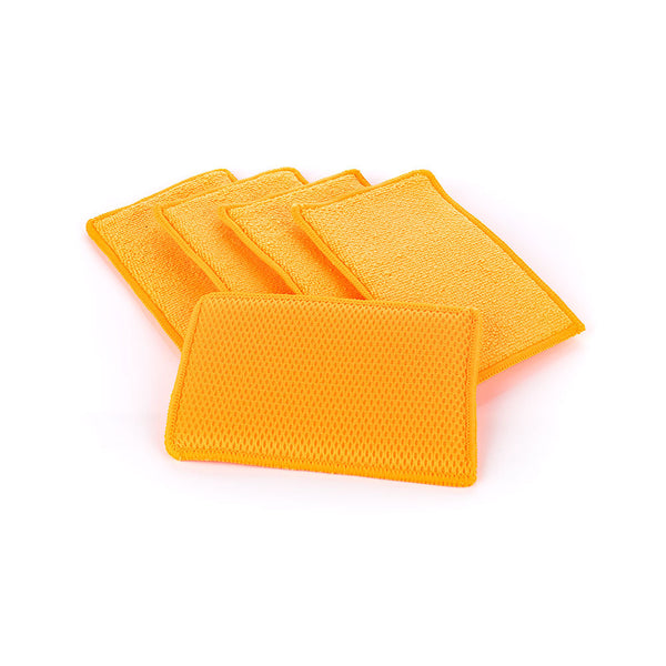 Five orange Jersey Bug Scrubber's on a white background.