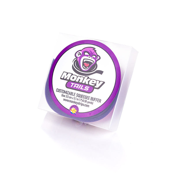 The packaging for a role of purple Monkey Tails on a white background.
