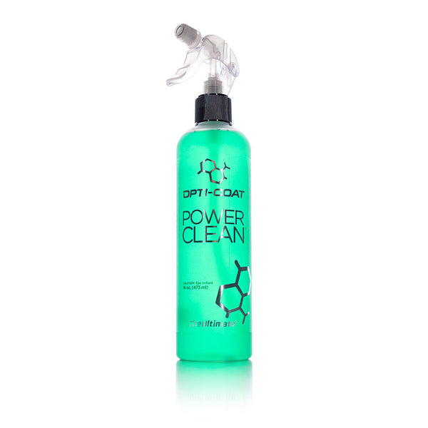 A spray bottle of Opti-Coat Power Clean on a white background.