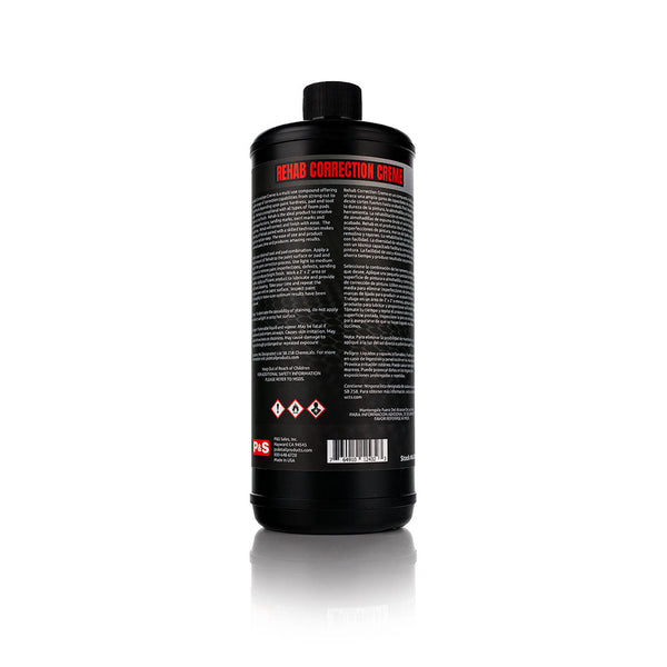 The back of a bottle of P and S Rehab on a white background.