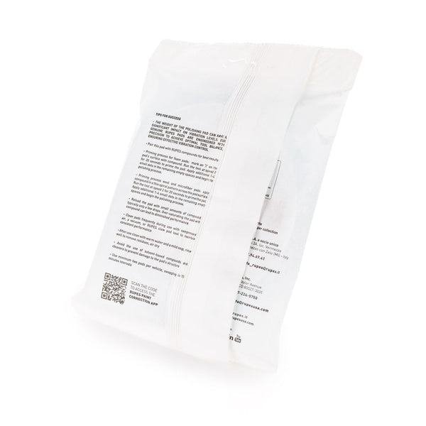 Rupes D-A INTERMEDIATE High Performance Cut & Finish Foam Pad Blue 6 inch back of packaging on a white background.