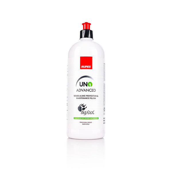 A bottle of Rupes Uno Advanced on a white background.