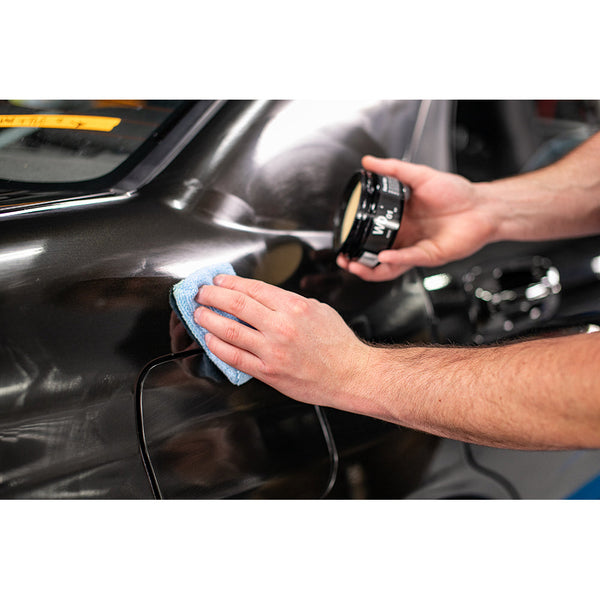 The Rag Company Terry Applicator Sponge 2 x 4 Light Blue Demo with Hand Wax W0.01