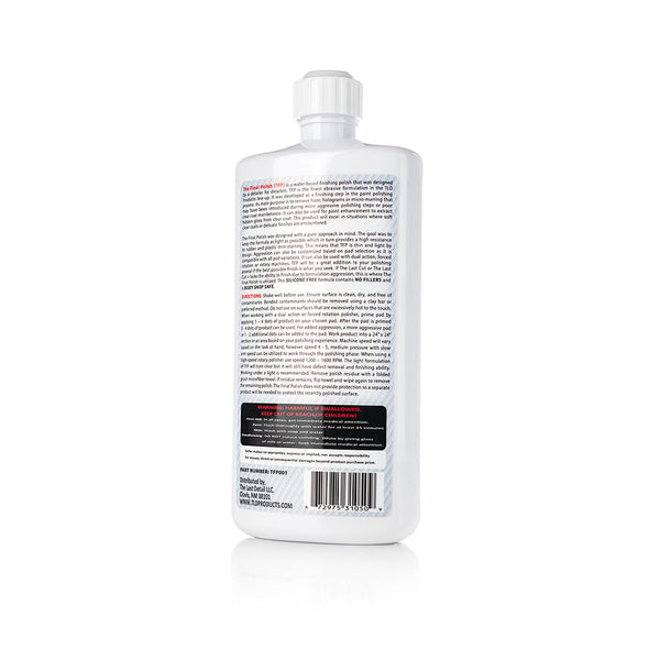 the back of a bottle of TLD The Final Polish on a white background?