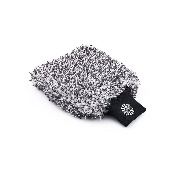 The Cyclone Ultra Wash Mitt from The Rag Company. It has a black and white twist loop microfiber with a patented microfiber liner, and a long cuff with the TRC logo