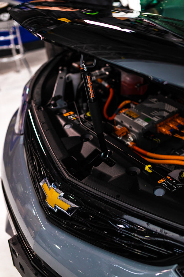 Under the hood of a Chevrolet vehicle.