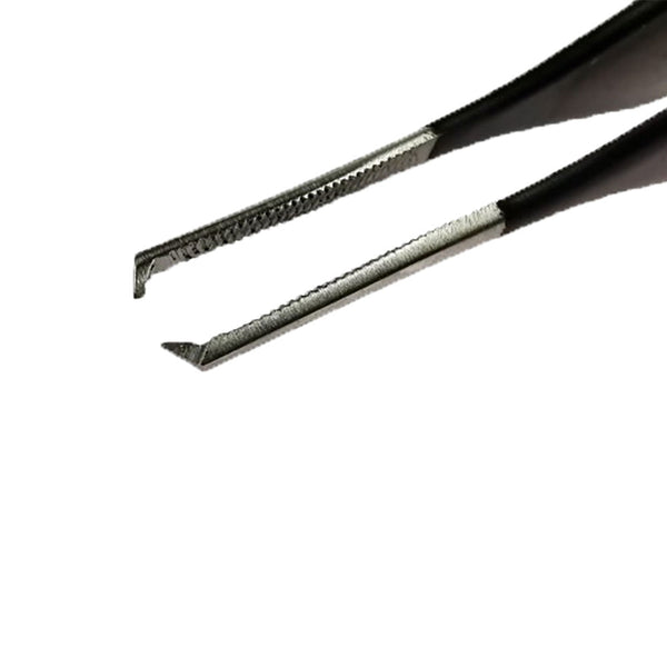 A closeup of the end of the Yellotools Tweezer over a white background.